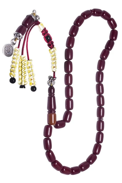 Sertifikalı Bordo Renkli Kapsül Kesim Imame Traşlı Sıkma Kehribar Tesbih - Resim 2