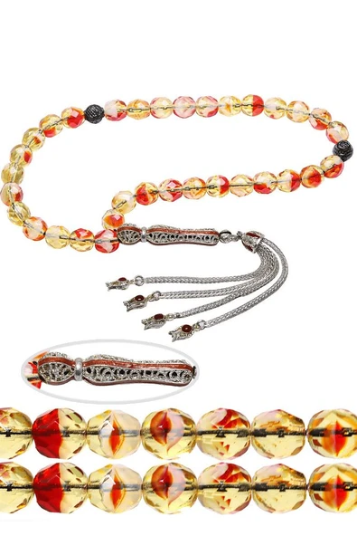 Sertifikalı Telkari Püskül Kırmızı Doğal Kuvars Taşı Tesbih ürün görseli