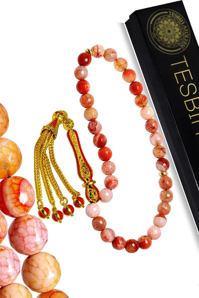 Sertifikalı Telkari Püsküllü Turuncu Doğal Akik Taşı Tesbih ürün görseli