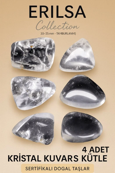 Sertifikalı Gerçek Kristal Kuvars Taşı Kütle – 4 Adetli Parlak ve Saf Doğal Taş