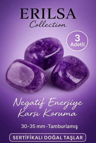 Sertifikalı Doğal Ametist Taşı Kütle – 3 Adetli – Negatif Enerjiyi Dönüştüren Şifa Taşı ürün görseli