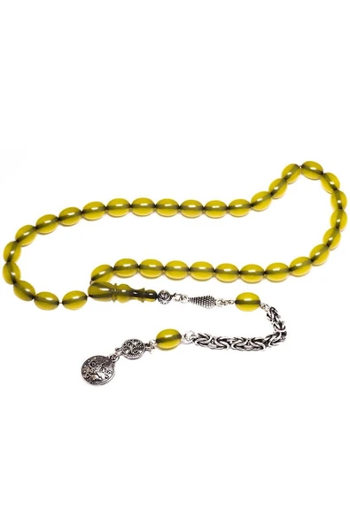 Sertifikalı Yeşil Renkli Osmanlı Benzetmesi Çubuk Sıkma Kehribar Tesbih - Resim 3