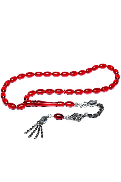 Kırmızı Renk Saçaklı Püsküllü Ateş Kehribar Tesbih - Resim 3