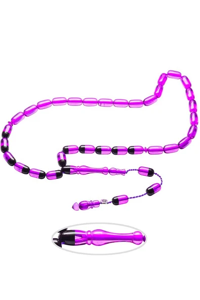 Sertifikalı Imzalı Açık Mor Siyah Ateş Kehribar Tesbih - Resim 3