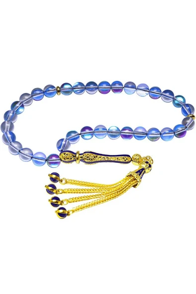 Sertifikalı Telkari Püskül Koyu Mavi Parlak Doğal Termal Kuvars Taşı Tesbih - Resim 3