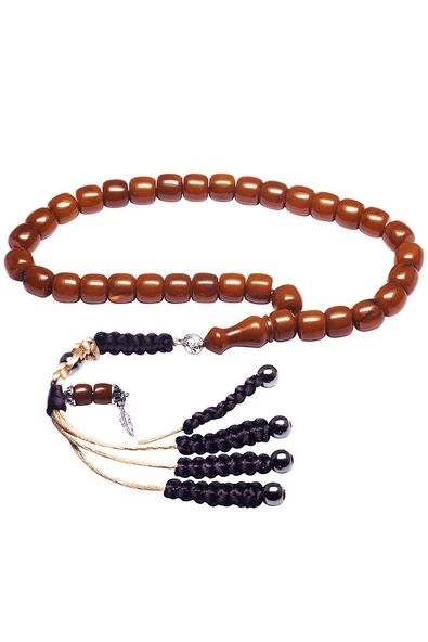 Sertifikalı Turuncu Renkli Fıçı Kesim Sıkma Kehribar Tesbih - Resim 4