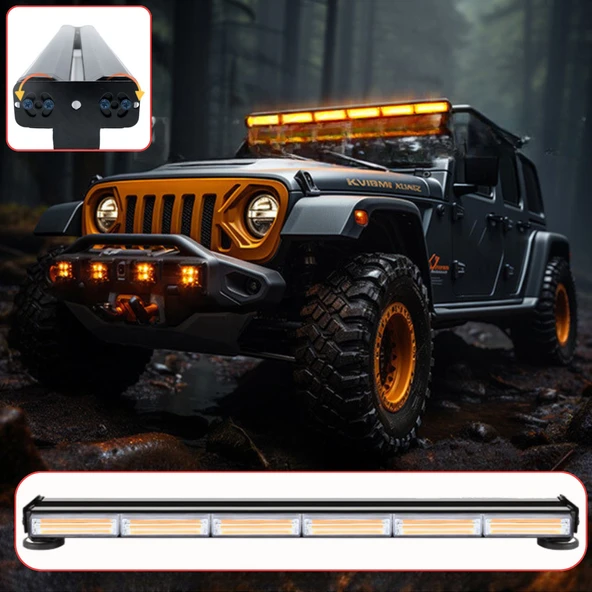 Çakarlı Kurtarıcı Traktör Tepe İkaz Lambası 90 Cm Mıknatıslı  Çift Taraflı Led Bar 12 Mod 12-24 V