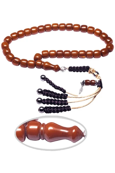 Sertifikalı Turuncu Renkli Fıçı Kesim Sıkma Kehribar Tesbih - Resim 2