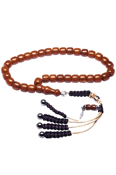 Sertifikalı Turuncu Renkli Fıçı Kesim Sıkma Kehribar Tesbih - Resim 3