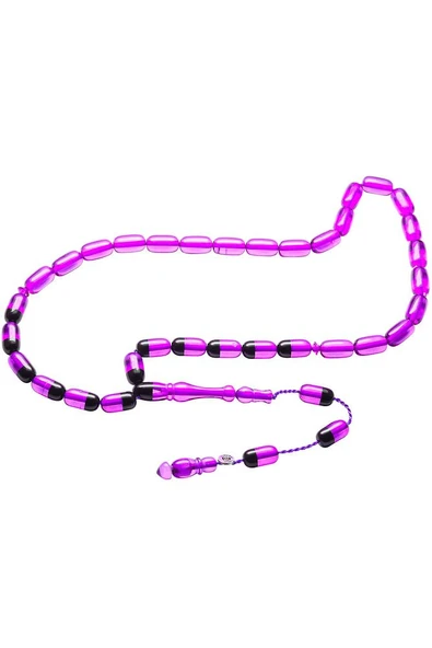 Sertifikalı Imzalı Açık Mor Siyah Ateş Kehribar Tesbih - Resim 4