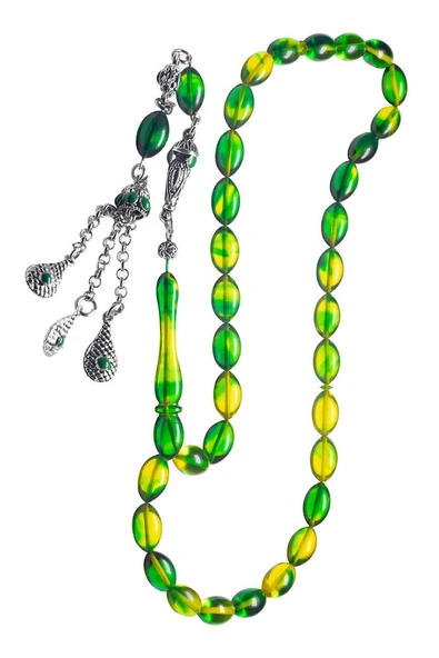 Yeşil Sarı Renkli Halep Püsküllü Ateş Kehribar Tesbih - Resim 2