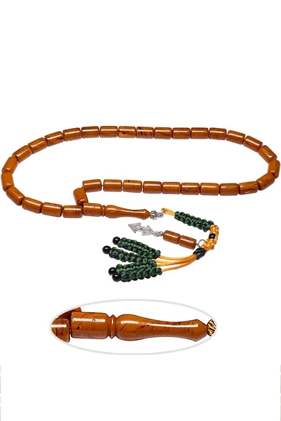 Sertifikalı Turuncu Renkli Sıkma Kehribar Tesbih - Resim 2