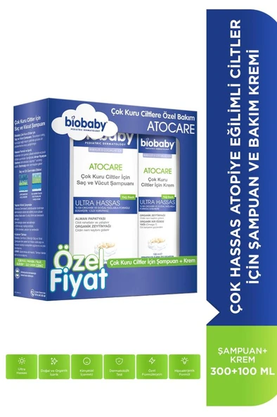 Biobaby Kuru Ve Atopik Ciltler Için Şampuan 300 ml. + Krem 100 ml Çok Kuru Ciltler