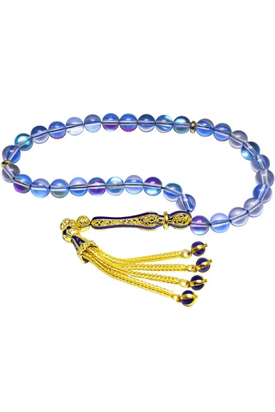 Sertifikalı Telkari Püskül Koyu Mavi Parlak Doğal Termal Kuvars Taşı Tesbih - Resim 4