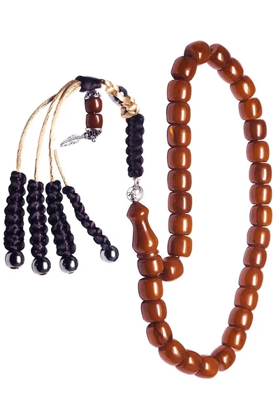 Sertifikalı Turuncu Renkli Fıçı Kesim Sıkma Kehribar Tesbih - Resim 5