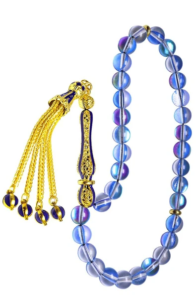 Sertifikalı Telkari Püskül Koyu Mavi Parlak Doğal Termal Kuvars Taşı Tesbih - Resim 5