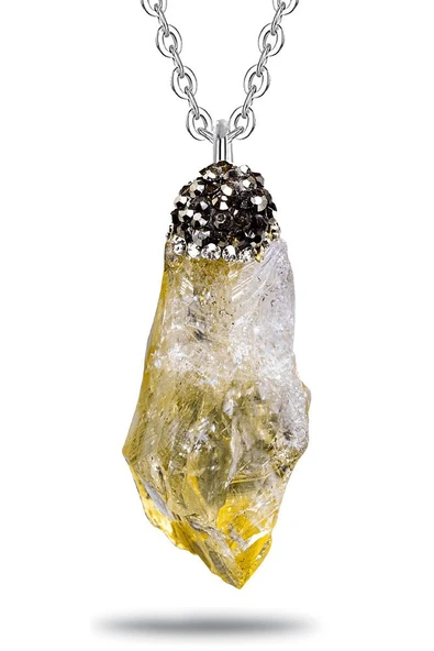 Ham Kaya Işlenmemiş Para Taşı Doğal Sitrin Taşı Kolye ürün görseli