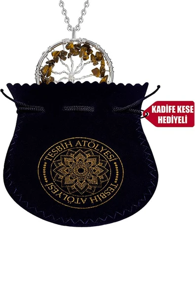 Sertifikalı Doğal Kaplan Gözü Taşı Hayat Ağacı Kolye - Resim 6