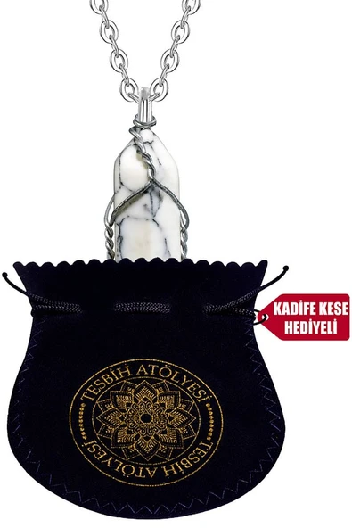 Sertifikalı Çivi Model Doğal Havlit Taşı Kolye - Tel Sargılı - Resim 3