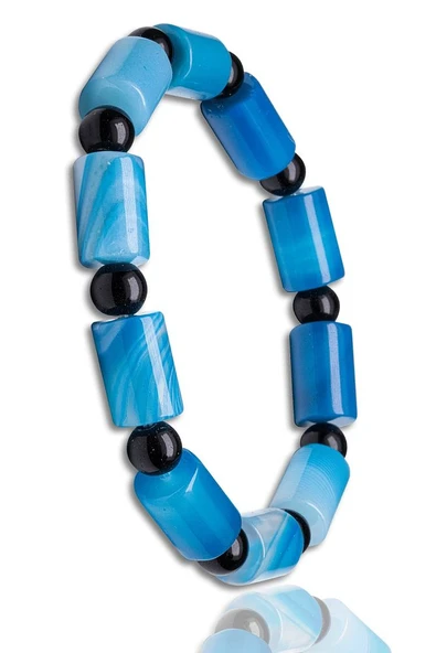 Sertifikalı Doğal Yüksek Kalite Damarlı Mavi Akik Bileklik ürün görseli