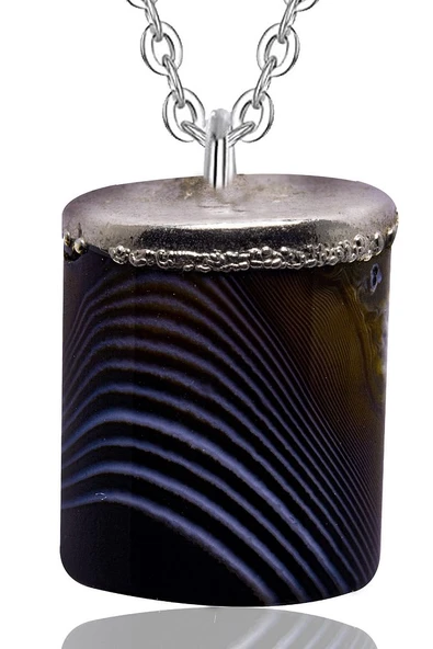 Sertifikalı Doğal Desenli Siyah Akik Taşı Kolye - Resim 2