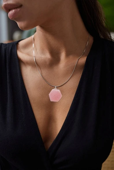 Sertifikalı Doğal Pembe Opal Taşı Kolye - Resim 3