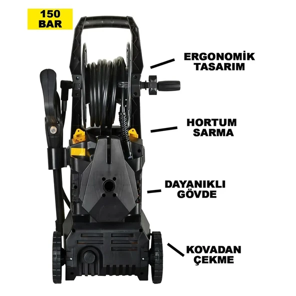 Elektrikli 150 Bar Musluk ve Kovadan Su Çekme Yüksek Basınçlı Bahçe, Oto Yıkama Makinesi (Sarı) PH271 - 5