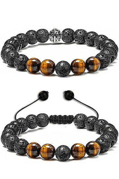 Sertifikalı Kaplan Gözü Lav Taşı Doğal Taş Bileklik Seti - Resim 2