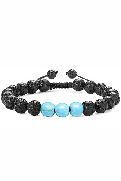 Sertifikalı Doğal Firuze Turkuaz Volkanik Lav Taşı Doğal Taş Bileklik Seti - Resim 5