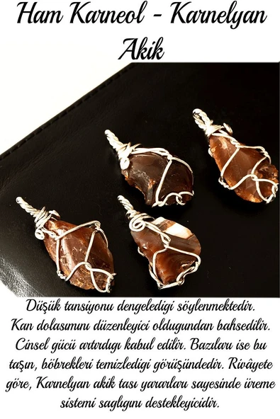 Sertifikalı Gerçek Ham Tel Sargılı Kızıl Yemen Akik Taşı Kolye - Resim 2