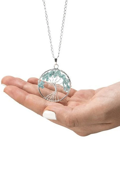 Sertifikalı Doğal Akuamarin Taşı Hayat Ağacı Kolye - Resim 3
