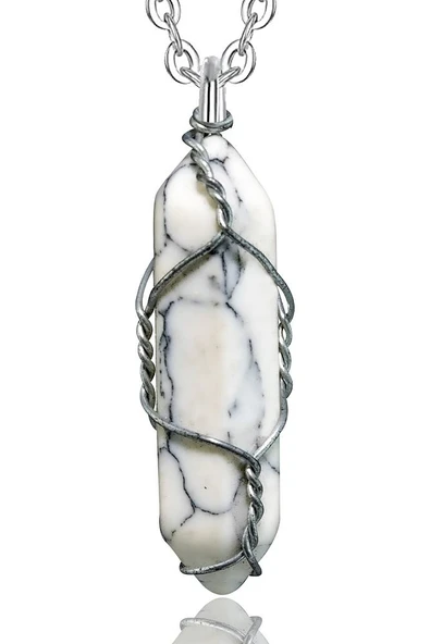 Sertifikalı Çivi Model Doğal Havlit Taşı Kolye - Tel Sargılı ürün görseli