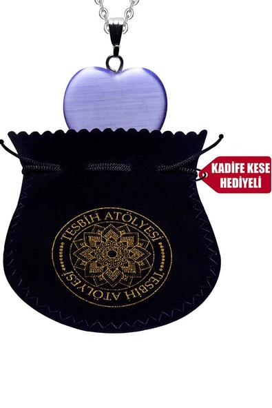 Sertifikalı Kalp Model Gerçek Mavi Akik Taşı Kolye - Resim 2