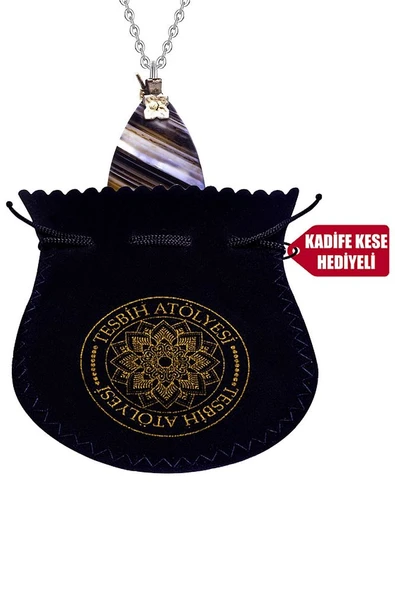 Sertifikalı Damla Kesim Doğal Desenli Akik Taşı Kolye - Resim 2