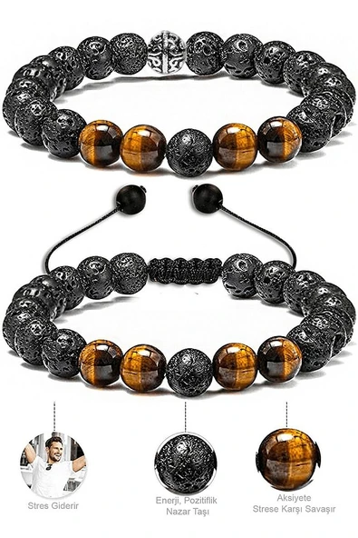 Sertifikalı Kaplan Gözü Lav Taşı Doğal Taş Bileklik Seti ürün görseli