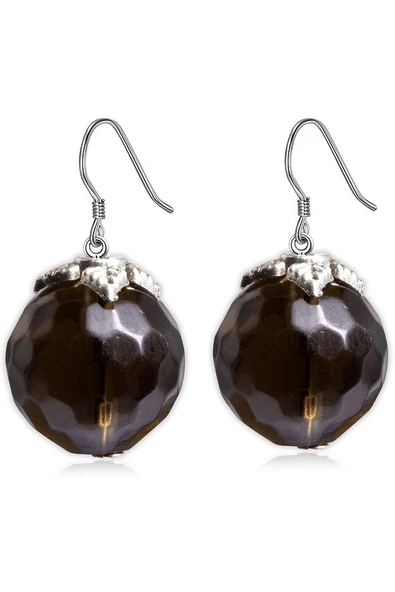 Sertifikalı Doğal Dumanlı Kuvars Taşı Doğal Taş Kolye Küpe Seti - 3