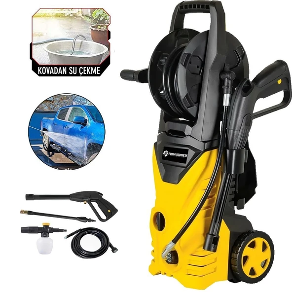 Elektrikli 150 Bar Musluk ve Kovadan Su Çekme Yüksek Basınçlı Bahçe, Oto Yıkama Makinesi (Sarı) PH271