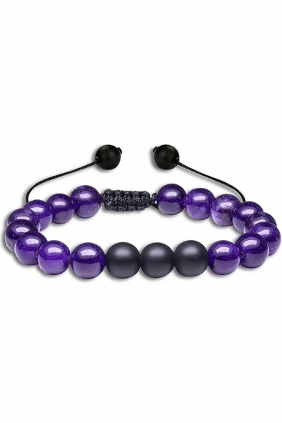 Sertifikalı Doğal Mor Akik Oniks Taşı Doğal Taş Bileklik Seti - Resim 5