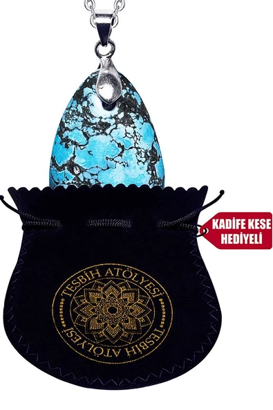 Sertifikalı Oval Kesim Doğal Turkuaz Firuze Taşı Kolye - Resim 2