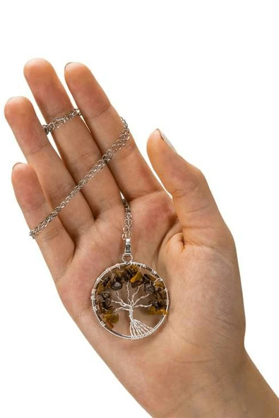 Sertifikalı Doğal Kaplan Gözü Taşı Hayat Ağacı Kolye - Resim 5