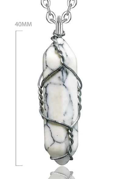 Sertifikalı Çivi Model Doğal Havlit Taşı Kolye - Tel Sargılı - Resim 2