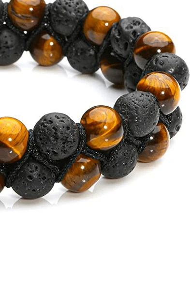 Sertifikalı Yüksek Kalite Doğal Kaplan Gözü Lav Taşı Doğal Taş Bileklik - Resim 3