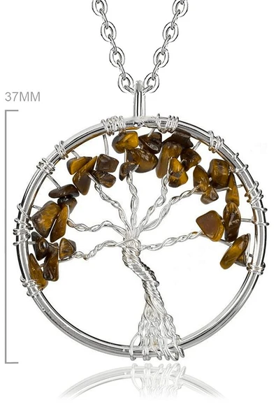 Sertifikalı Doğal Kaplan Gözü Taşı Hayat Ağacı Kolye ürün görseli