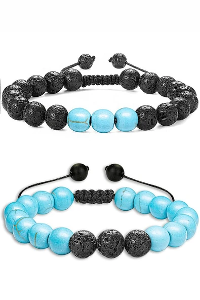 Sertifikalı Doğal Firuze Turkuaz Volkanik Lav Taşı Doğal Taş Bileklik Seti ürün görseli