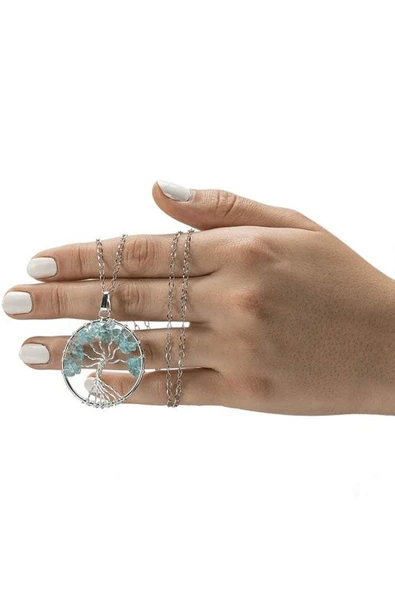 Sertifikalı Doğal Akuamarin Taşı Hayat Ağacı Kolye - Resim 6
