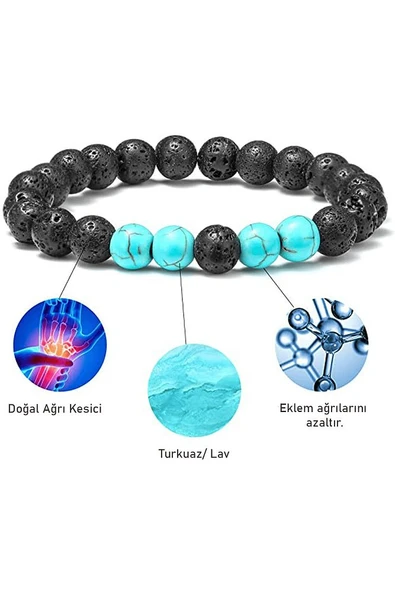 Sertifikalı Doğal Turkuaz Volkanik Lav Taşı Doğal Taş Bileklik Seti - Resim 2