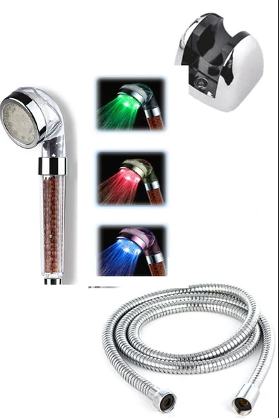 Renk Değiştiren Led Işıklı Duş Başlığı Seti- Hortum Askı Seti (Pilsiz- Elektriksiz) - 2