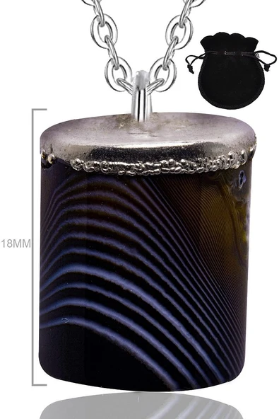 Sertifikalı Doğal Desenli Siyah Akik Taşı Kolye ürün görseli