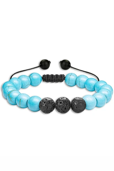 Sertifikalı Doğal Firuze Turkuaz Volkanik Lav Taşı Doğal Taş Bileklik Seti - Resim 4