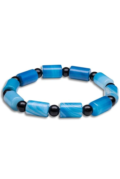 Sertifikalı Doğal Yüksek Kalite Damarlı Mavi Akik Bileklik - Resim 2